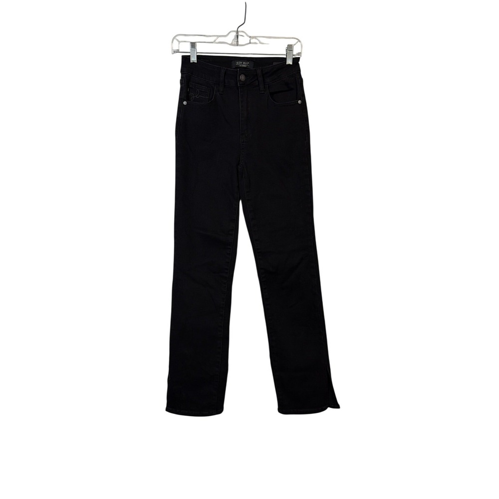 Judy Blue Jeans Women 1/25 Black High Rise Straight Leg Side Slit Hem Denim